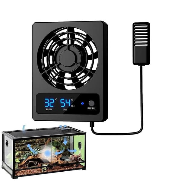Smart køleventilator til reptiltank med LED-display, kraftig vindventilationsventilator, støjsvag køleventilator (grader Celsius) {DB} Black