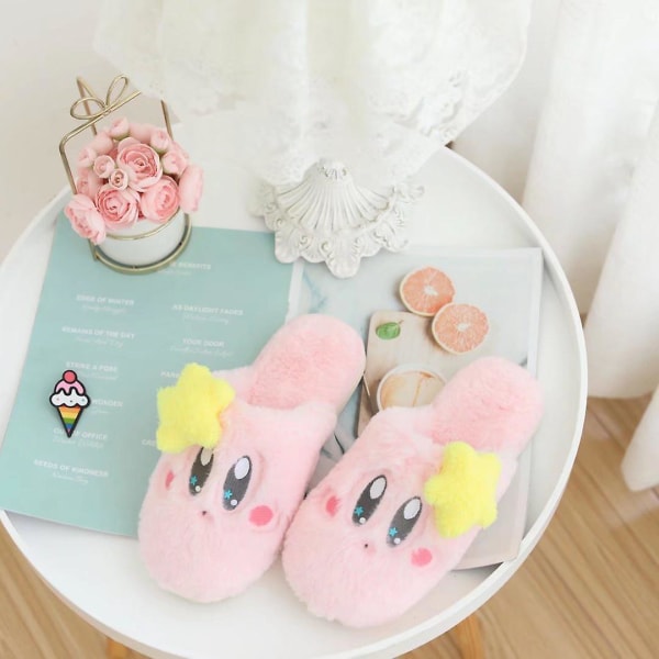 Uusi Kawaii Star Kirby -tossut söpöt sisäanime Kirby -pehmolelut talvi liukumattomat lämpimät naisten kotipuuvilla -tossut tyttöjen lahja [DB] Size36-38 KIRBY