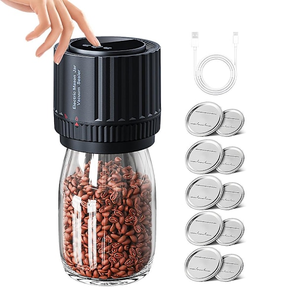 Elektrisk Mason Jar Vakuumforsegler HD LCD Digital Display Trådløs Vakuumforsegler Kit med Skrivbar Bred db
