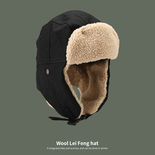Hatt for menn, Ushanka, vinterutendørs: Hold deg varm og komfortabel med justerbar spenne og termisk snøhette db Black