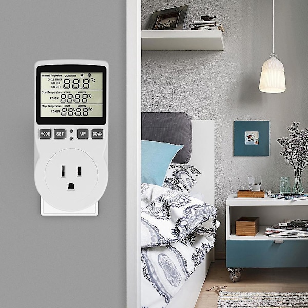 Digital Temperaturkontroller Strømuttak EU Plugg Termostat Med Timerbryter Sensor Probe Varme Kjøling [DB] EU