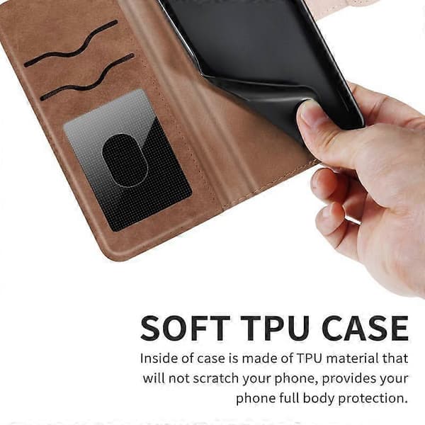 Wallet Case til iPhone 15 Plus 6.7 tommer Premium PU Læder Flip Cover Livets Træ [DB] Brown
