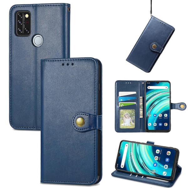Retro Solid Farve Spænde Læder Telefon Cover (Sort) til UMIDIGI A9 Pro [DB] Blue