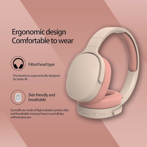 Langaton kuuloke HiFi Taitettava Älykäs Ergonomiset Bluetooth 5.1 Stereo Yli Korvan Kuulokkeet Äänentoisto Tarvikkeet [DB] Beige