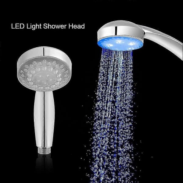 LED Brusehoved 7 Farveskiftende Blå/Grøn/Rød Vandlys Glød Temperatursensor Økonomisk Håndbruser til Badeværelse [DB]