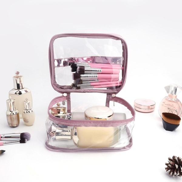 Transparent PVC Makeup Bag Bärbar Vattentät Toalettväska Stor Kapacitet Dragkedja Kosmetisk Väska DB Silver Double Layer