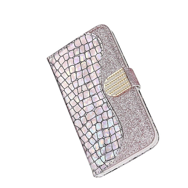 Krokodilleskind Glitter Pulver Splejsning Tegnebog Læder Etui til Samsung Galaxy A40 [DB]