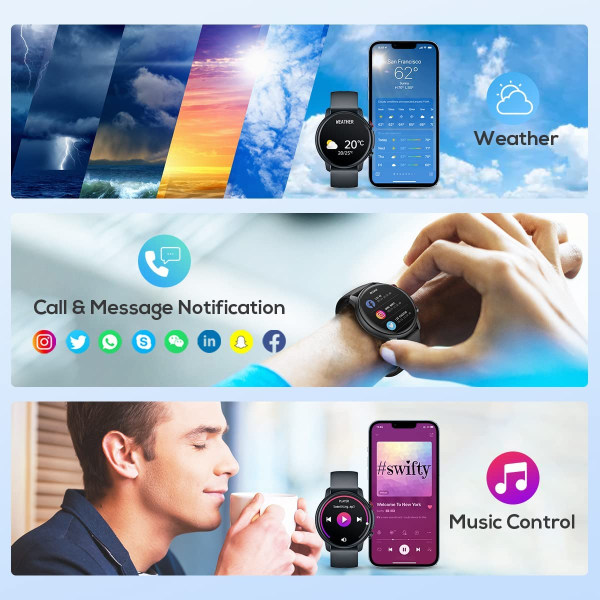 Fitness Tracker Smart Watch vedenpitävä Smart Health Monitoring Watch (musta)