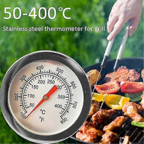 2 stk. BBQ Temperaturmåler Grill Røyker Rustfritt Stål Grilltermometer 50-400 [db]