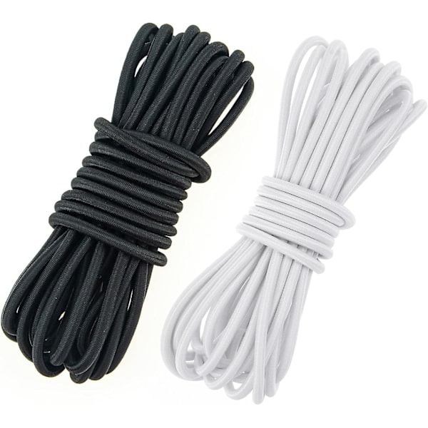 Fantasyon 4mm Sort Elastisk Snøre 10 Meter 4mm Elastisk Snøre Bungee Snøre Rund Strækbar Snøre Bungee Reb Multifunktionel [DB] Black and White 3mm 10Meter