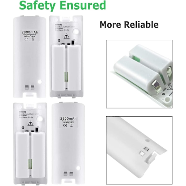 4-pak Genopladelige Batteripakker til Wii og Wii U Fjernbetjening 2800mAh [DB]