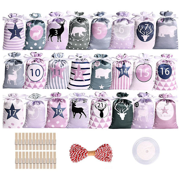 Julekalender poser gave DIY sett papir klistremerker dekor Calendario De Adviento 24 dager DB Pink