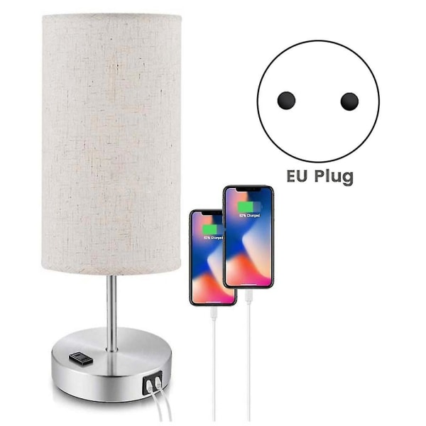 Bedside Lamp For Bedroom With 2 Usb Rechargeable Desk Lamp, Modern Coffee Cloth Lampshade For Bedroom [DB]