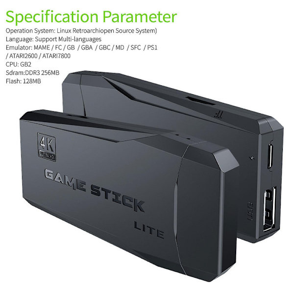20000+ 4k Hdmi Tv Videospil Stick Retro Spilkonsol W/ 2 Trådløse Controller 4k Spil Stick,100% Ny TAO Db 32g