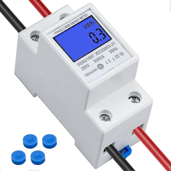 LCD Digitaalinen Sähkömittari AC-mittari Hattukisko KWh-mittari 5(80) A Sähkömittari Hattukisko 1-vaiheinen 2-napainen 2p DIN-kisko Sähkömittari db