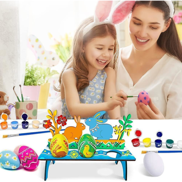 Tee-se-itse-maalauksen koristeet, 3 kpl munatelineitä maalauskynillä Bunny Chick puinen sisustus Munatelineen pidike Luova munien esittelyalusta Pääsiäispöytä D