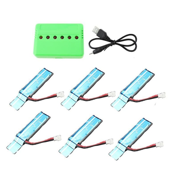 6 kpl 3,7 V 520 mAh 30 C päivitetty Li-po-akku USB-laturilla Xk K110 K110s V930 V977 Rc-helikopterin varaosiin