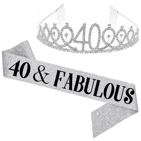 Kvinners glitrende strass-bokstavtrykt sash og tiara-sett for bursdagsfest [Db] Golden 40 Years Old