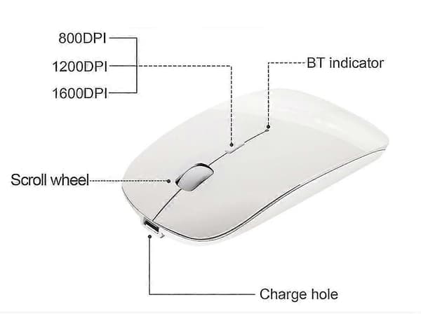 Bluetooth Mus Genopladelig Trådløs Mus Slank Trådløs Mus Til Pc Computer Android [DB] White