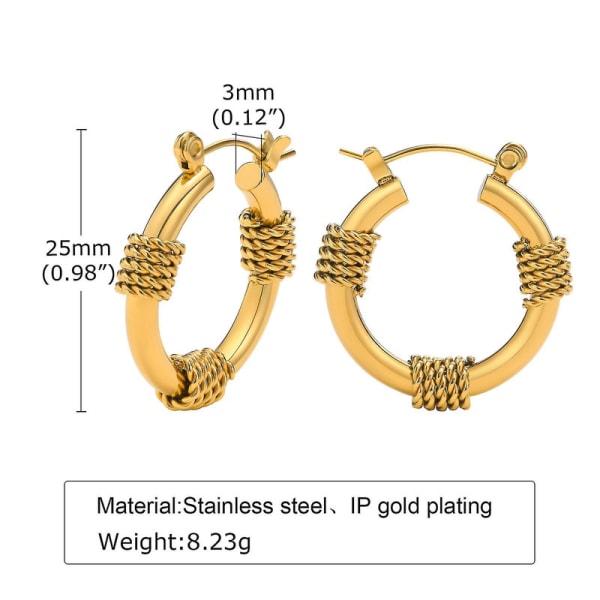 Mænd Hoop øreringe, rustfrit stål Coil Wire Wrap Design øreringe, Bali Hoop øreringe til mænd Kvinder smykker. db 438G
