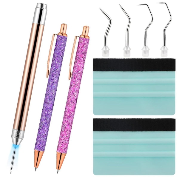 10pc Pin Pen Vinyl Ugressverktøysett, LED Ugressverktøy Med Lys For Vinyl, 5 Penhode, 2 Luftutløsing