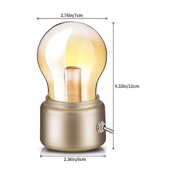 (Gullfarget) Retro lyspære nattbordslampe, kreativ USB oppladbar nattlampe, gammeldags LED bordlampe, liten soverom skrivebord dekorativ lyspære ta [db]