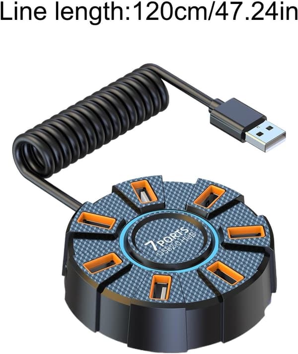 Splitterkabel, Adapterporte, Rund USB-hub, Rundt Design Data 7 Porte Bærbart Praktisk Tilbehør Farverige Lys Robust Materiale Alsidi[DB]