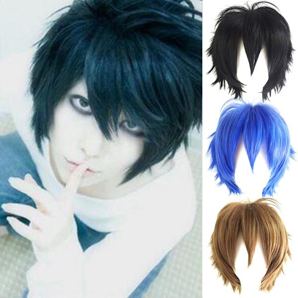 Lyhyt anime-cosplay-peruukki miehille, säädettävä, korkean lämpötilan kuitu, sopii juhliin Light Golden