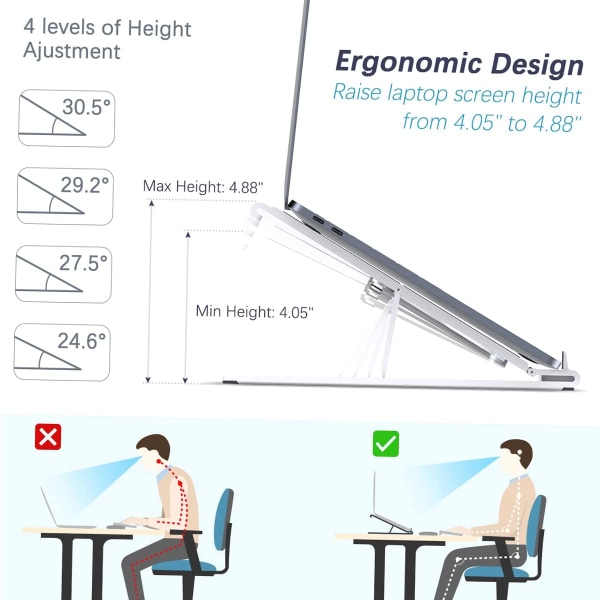 Laptopstativ, justerbart skrivbord för 7-15,6\" bärbara datorer vitt 1 stycke