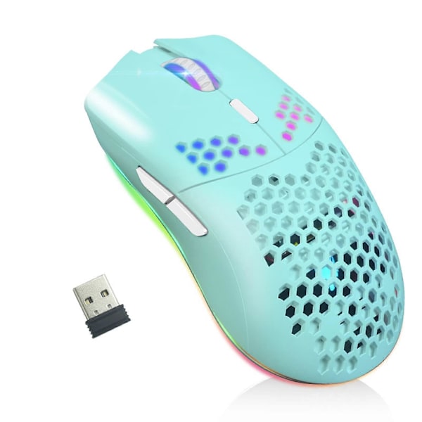 Trådløs Gaming Mus, Honeycomb Kabinett Datamus, 11 RGB Bakgrunnsbelysning, 3400 DPI, 6 Programmeringsknapper, USB-mottaker, Strømsparing. Db