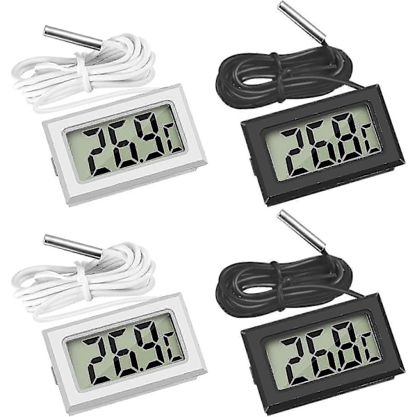 Mini Digital LCD Termometer Temperatur med Probsensor Testare för Kylskåp Frysar Akvarium (2svarta, 2vita) db