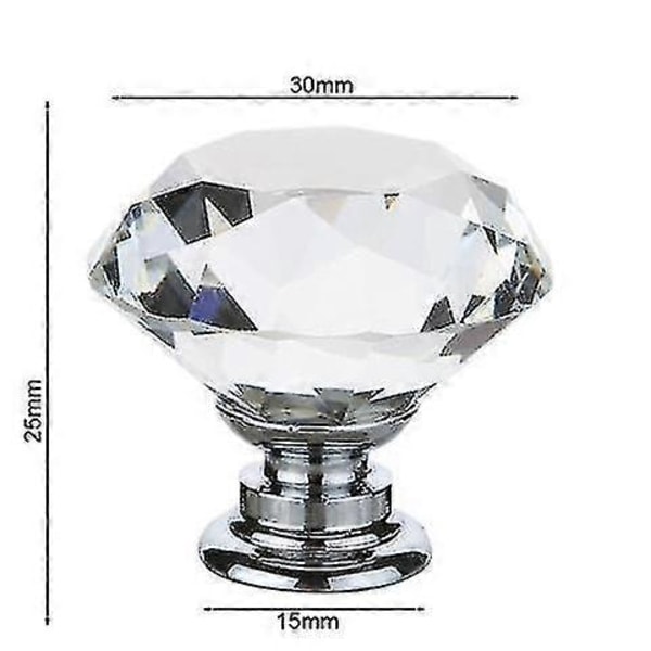 12 st 30mm Kristallglas Skåp Byrå Knopp Diamant Lådhandtag Draghandtag [DB]