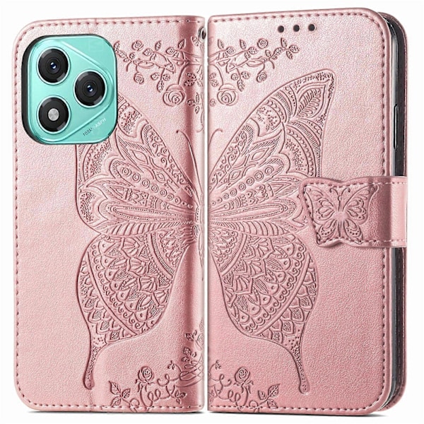 Sommerfugl Kærlighed Blomst Præget Læder Telefon Cover Til Honor 400 Lite [DB] Rose Gold