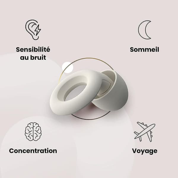 Sove-ørepropper (Hvid) – Genanvendelig hørebeskyttelse i fleksibel og blød silikone + 6 ørepropper – 27 dB