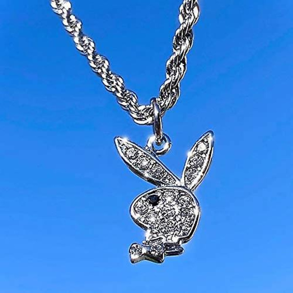 Rhinestone Playboy Kanin Hänge Halsband Rostfritt Stål Retro Punk Halsband Dam