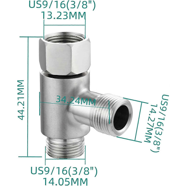 T-stykke til tilslutning Ekstra vandforsyning til toilet Rustfrit stål Splitter 3/8\" x 3/8\" x 3/8\", Børstet nikkel, SBA020C [db] -
