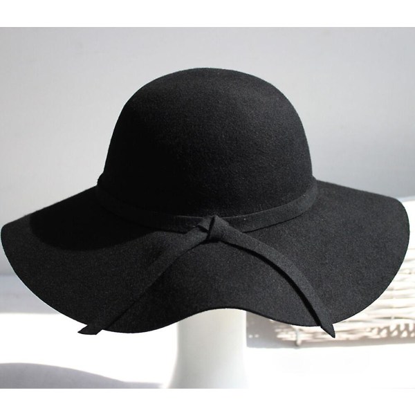 Vintage dame bredbremmet floppy varm ull-look/effekt hatt db Black