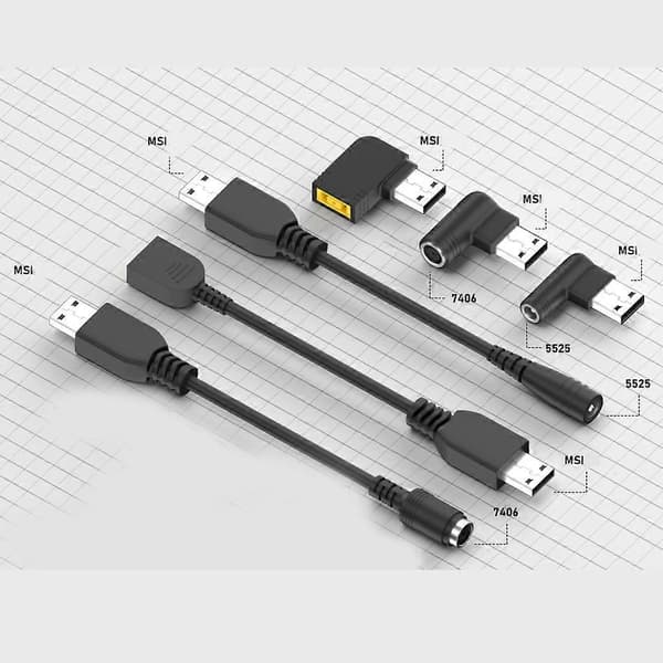MSI USB Tip Laptop Oplader Strømkabel 5.5x2.5mm/7.4x5.0mm/MSI USB Tip [DB] Rectangle Tip