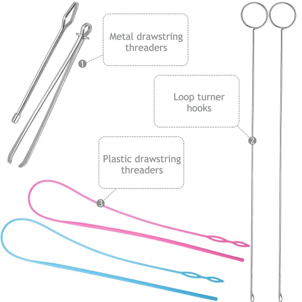6 deler syløkke-sett, løkkevenderkrok fleksibel snøring trådmetallpinsett lang løkke tu