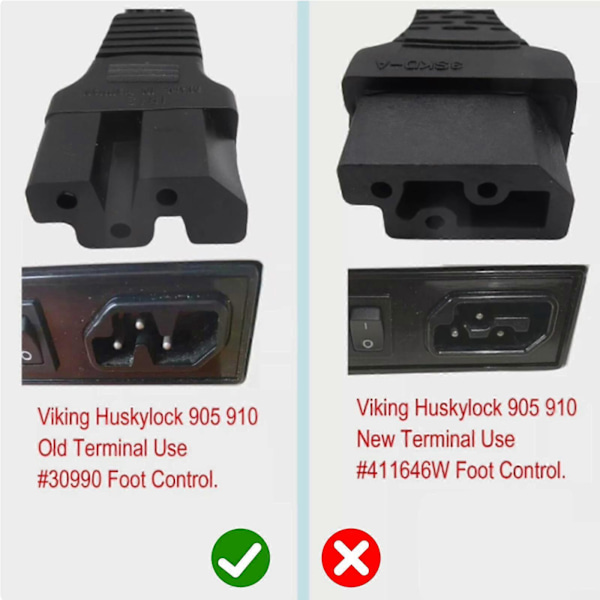 HUSQVARNA VIKING Huskylock 340D, 341D 3400 -malleihin sopiva JALKASÄÄDINPOLJIN + Johto #30990 [DB] B 110V two flat plugs