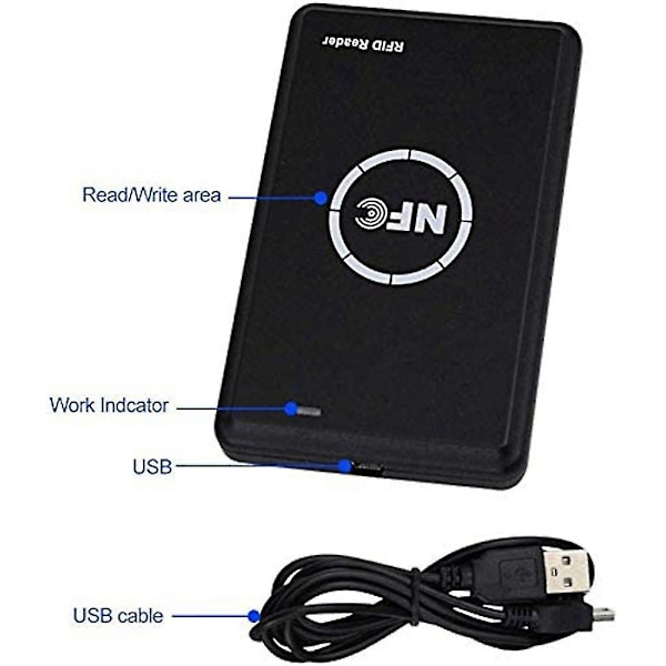 RFID- ja NFC-kopioija, avaimenperä- ja älykortinlukija ja -kirjoitin, 13,56 MHz, salattu ohjelmoija, USA {db} black