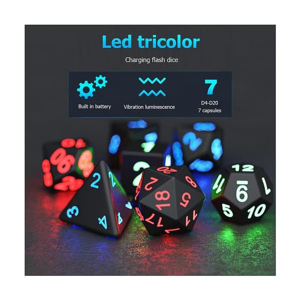 Elektroniska tärningar USB-laddningsbara lysande tärningar Glow Dnd tärningar Polyhedral tärningar Brädspel Party E