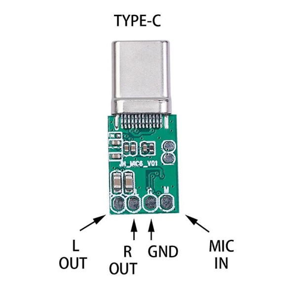 Type-c 16-bitars adapter för digital ljudhörlurar Förlustfri ljudkvalitet Dac-avkodning Ljudkortsförstärkare gör det själv {DB Green
