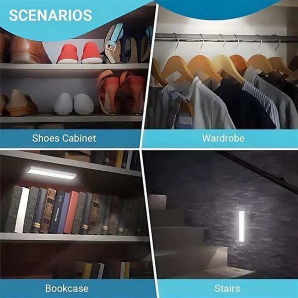 Sett med 3 USB oppladbare LED-lys - Magnetisk - Bevegelsessensor - Hvit (DB)