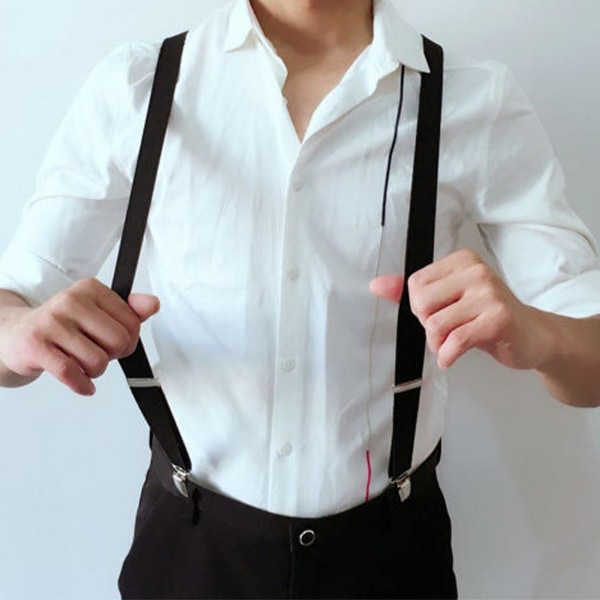 Herr Suspender Justerbar Robust Konstruktion Elastisk Fiber Anti-fade Unisex Solid Suspender För Bröllop White