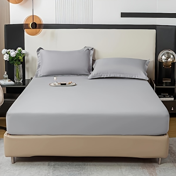 3-delt sengetøysett i ensfarget, mykt, hudvennlig og pustende materiale, for soverom, maskinvaskbart (1*laken + 2*putevar, uten kjerne) [DB] Elegant Gray 120cm*200cm
