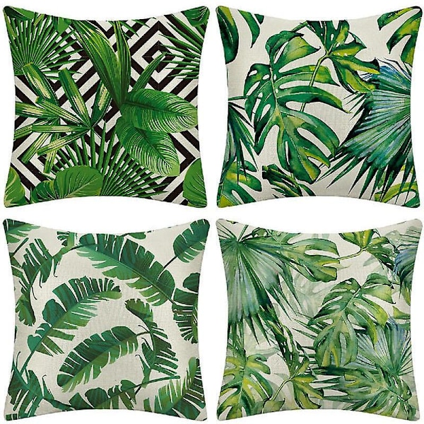 Utomhuskuddfodral, Set om 4 Vattentäta Gröna Tropiska Växtmönster Soffa Kuddfodral för Patio Trädgård Vardagsrum Dekoration, 45x45cm [Db]