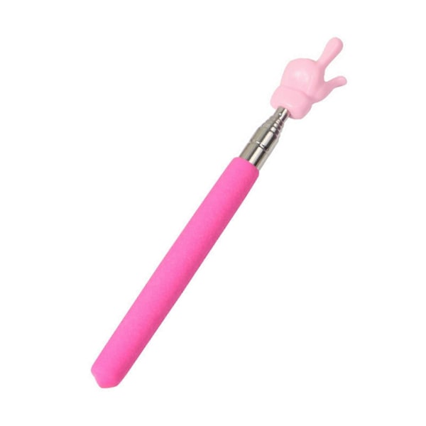 Infällbar Lärarpekare Färgad Halkfritt Handtag Fingerdesign Rostfritt Stål Teleskopisk Stång Guidad Multifunktionell Lång Undervisningspekare [DB] Silver - Pink
