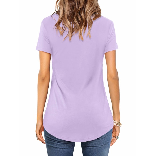 Naisten T-paidat Casual lyhyt/pitkähihainen V-pääntie T-paidat Ristikkäiset Pusero (violetti, M)