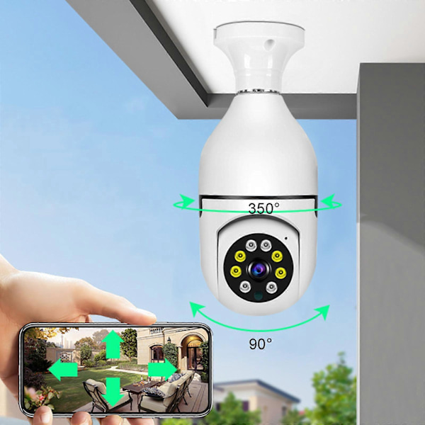 HD Pære Kamera, Smart Sikkerhedskamera System, 360 Graders Trådløst Hjemmeovervågningskamera med 5G WiFi, Fuld Farve Dag og Nat, Smart Mot [Db] White